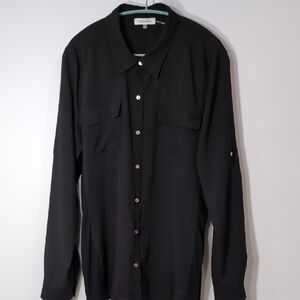 Calvin Klein | Black Lightweight Gold Buttons Button Down Shirt Size XL